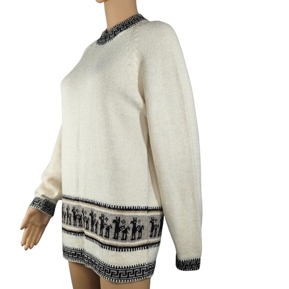 Cream PERU ALPACA Handknit Pullover Tunic Sweater Alpaca Wool Design Size Medium - Picture 5 of 9
